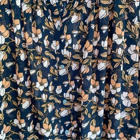 Loft Dark Floral Sheer Button High Low Blouse - Picture 4 of 6